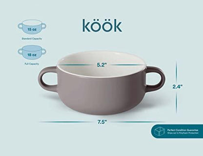 Kook Soup Crocks, Ceramic Bowls, Broil, Oven, Microwave and Dishwasher Safe, with Handles, For Casserole, Pasta, Cereal, 18 oz, Set of 4 (Mauve) - CookCave