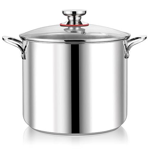 P&P CHEF 12 Quart Stainless Steel Stockpot with Glass Lid, Extra Large Stock Cooking Pot Cookware for Induction Gas Electric Stoves, Visible Lid & Measuring Markings, Heavy Duty & Dishwasher Safe - CookCave