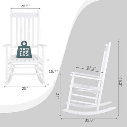 MAMIZO Wooden Rocking Chair Outdoor with High Back,Rocking Chair Indoor Oversized Easy to Assemble for Garden,Lawn, Balcony, Backyard,Porch,Wooden Rocking Chair,Porch Rocker（White） - CookCave