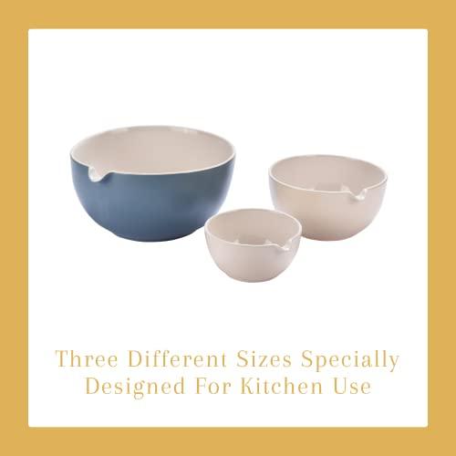 2LB Depot Prep Mixing Bowls Set of 3 - Ceramic Kitchen Bowls - Stackable Nesting Bowls Suitable for Serving, Baking, Prepping, and Stirring - Space-Efficient Storage - Allow Up to 2 Liter - CookCave