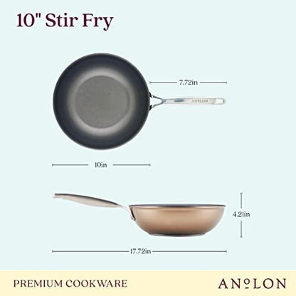 Anolon Ascend Hard Anodized Nonstick Stir Fry Pan/Wok - Good for All Stovetops (Gas, Glass Top, Electric & Induction), Dishwasher & Oven Safe with Stainless Steel Handle, 10 Inch - Bronze - CookCave
