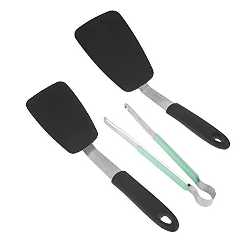 BBQ/Teppanyaki Series Non-Stick Silicone Turner Spatulas Tongs Set - 600F High Heat Resistant Flexible Rubbe For Teppanyaki，BBQ Cooking Accessories (Package A) - CookCave