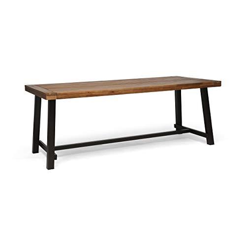 Great Deal Furniture Beau Outdoor Eight Seater Wooden Dining Table, Teak and Rustic Metal Finish - CookCave