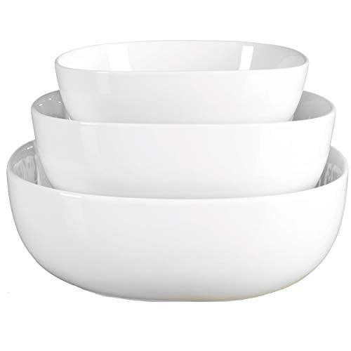 Denmark White Porcelain Chip Resistant Scratch Resistant Commercial Grade Serveware, 3 Piece Serving Bowl Set - CookCave