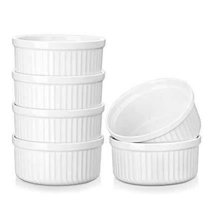 vancasso Forte 10 Oz Ramekins Set of 6, Creme Brulee Ramekins Oven Safe, Stoneware Souffle, Custard Cups, Small Ceramic Bowls, Large Ramekins for Baking, White - CookCave