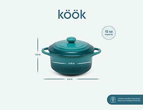 Kook Ceramic Mini Cocotte Set, Small Casserole Dishes with Lids and Handles, Individual Baking Ramekins, Oven, Microwave & Dishwasher Safe, Stoneware, 12 oz, Set of 4 - CookCave