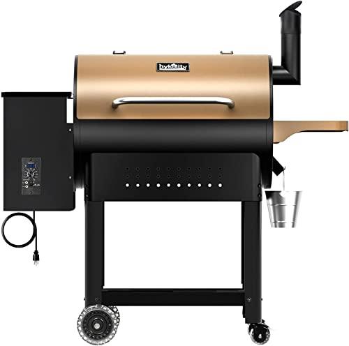 Hykolity 570 Sq in Wood Pellet Grill & Smoker, 8 in 1 BBQ Smoker with Flame Broiler, Outdoor Cooking Auto Temperature Control, 23LB Hopper Capacity, Brown - CookCave