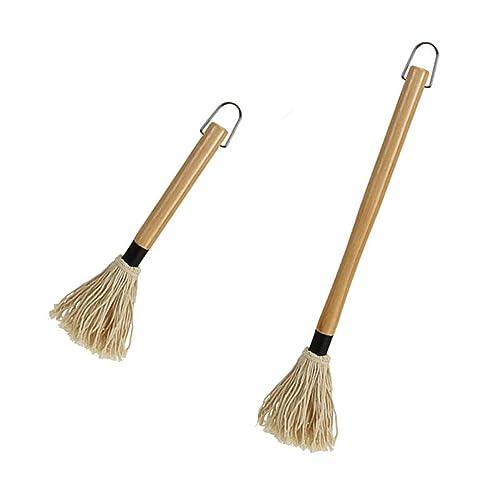 2 Pack Grilling Basting Mop, Large BBQ Sauce Basting Mops & Brushes with Wooden Long Handle and 6 Extra Replacements for Grilling Smoking BBQ Steak, 19.2+18 Inch - CookCave