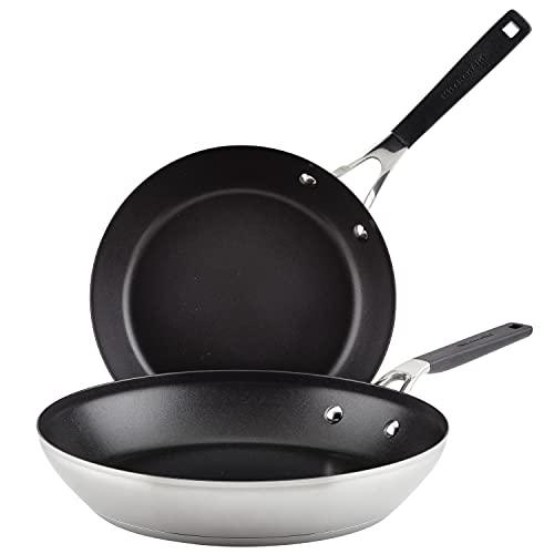 KitchenAid Nonstick Frying Pans/Skillet Set, 2 Piece, Brushed Stainless Steel - CookCave