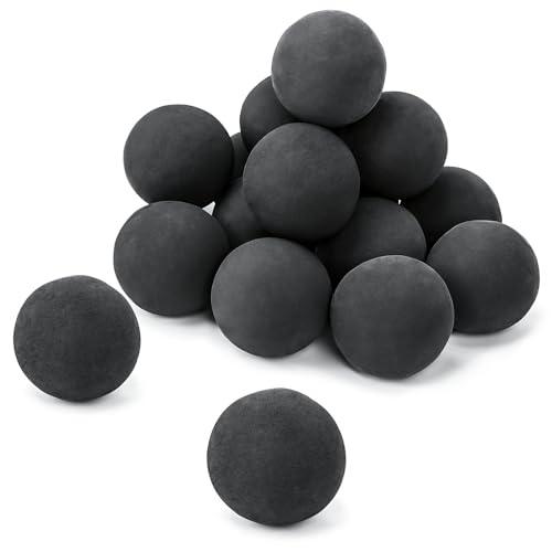 GRISUN Black Round Ceramic Fire Balls for Fire Pit, 3 Inch Tempered Fire Stones for Natural or Propane Fireplace, Safe for Outdoors and Indoors Fire Pit Reusable Fireballs, Set of 15 - CookCave