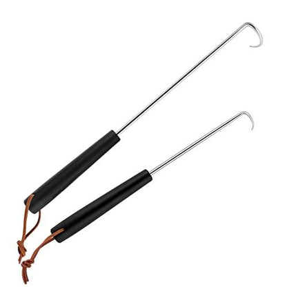 HaSteeL Meat Hook Flipper Set of 2, Stainless Steel Pigtail Food Flipper Turner 12Inch & 17Inch, BBQ Accessories Great for Grilling Smoking Frying, Long Body & ABS Handle, Easy to Clean & Right Handed - CookCave