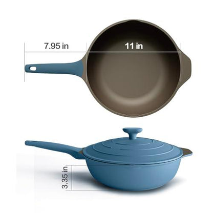 LIGTSPCE All-in-One Pan,Always Nonstick Multipurpose Saute pan,Large Skillet with Strainer,Deep Frying Pan with Lid(11-inch), PFOA Free chef’s pan,Dishwasher and Oven Safe (Cerulean) - CookCave