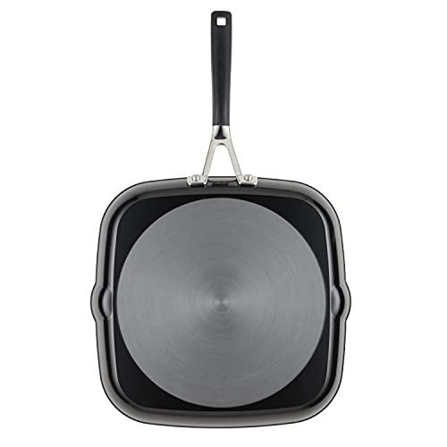 KitchenAid Hard Anodized Nonstick Square Grill Pan/Griddle with Pour Spouts, 11.25 Inch, Onyx Black - CookCave