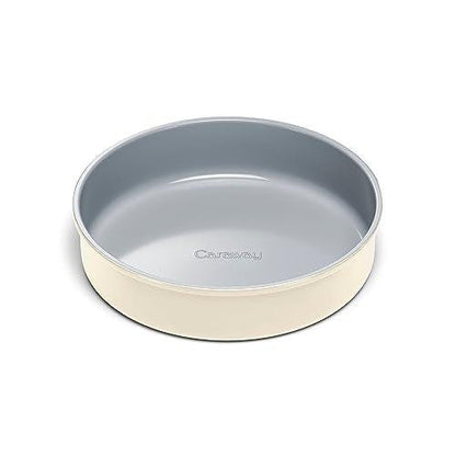 Caraway Non-Stick Ceramic 9” Circle Pan - Naturally Slick Ceramic Coating - Non-Toxic, PTFE & PFOA Free - Perfect for Birthday Cakes, Tartes, & More - Cream - CookCave