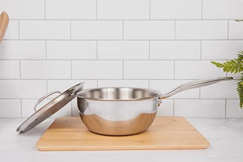 Heritage Steel 2 Quart Saucier with Lid - Titanium Strengthened 316Ti Stainless Steel Pan with 5-Ply Construction - Induction-Ready and Fully Clad, Made in USA (2-Quart Saucier) - CookCave