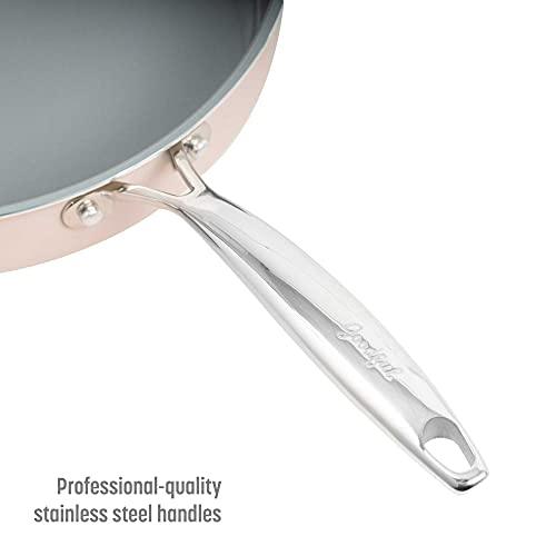 Goodful Ceramic Nonstick 4 Quart Deep Saute Pan with Lid, Dishwasher Safe Pots and Pans, Comfort Grip Stainless Steel Handle, Skillet Frying Pan, Made without PFOA, Blush - CookCave