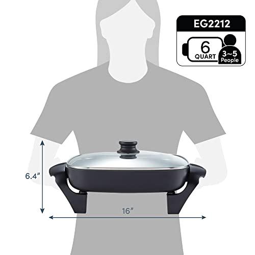Elite Gourmet EG2212 12"x12"x2.15” Healthy Ceramic Coated Electric Skillet, Dishwasher Safe, Rapid Heat Up, 1200W, Dark Grey - CookCave