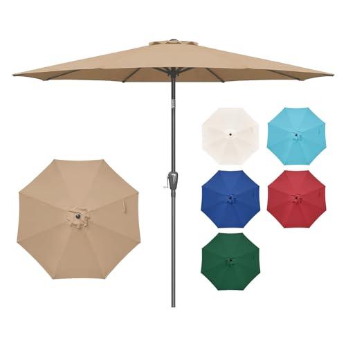 Simple Deluxe 9' Patio Umbrella Outdoor Table Market Yard Umbrella with Push Button Tilt/Crank, 8 Sturdy Ribs for Garden, Deck, Backyard, Pool, Tan - CookCave