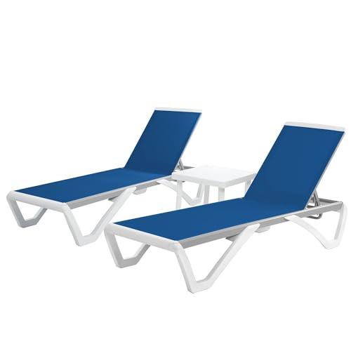 Kozyard Patio Chaise Lounge Chair - Full Flat Alumium & Resin Legs, Outdoor Reclining Adjustable Chair for Sunbathing, Beach, Patio, Lounge Set or Patio Table (2 Gray Textilence W/Table) - CookCave