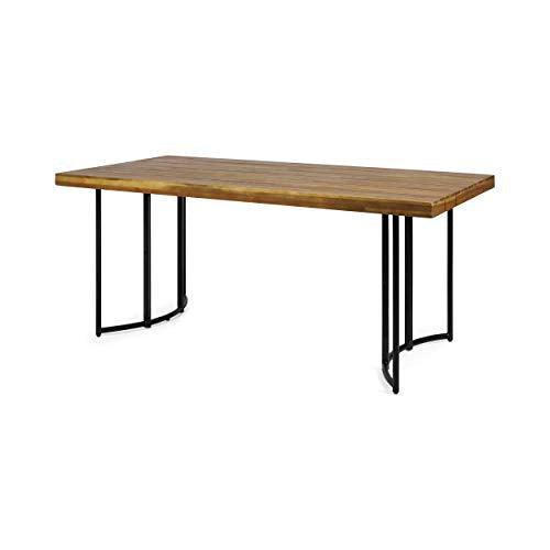 Christopher Knight Home Samuel Outdoor Modern Industrial Acacia Wood Dining Table, Teak and Black - CookCave