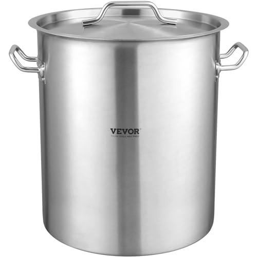 VEVOR Stainless Steel Stockpot, 42 Quart Large Cooking Pots, Cookware Sauce Pot with Strainer, Lid, and Handle, Heavy Duty Commercial Grade Stock Pot, Sanding Treatment, for Large Groups Events Silver - CookCave