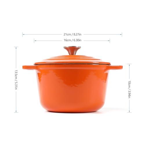 HAWOK Enameled Cast Iron Dutch Oven with Lid, 1.5 Quart Deep Round Dutch Oven with Dual Handles, Orange - CookCave