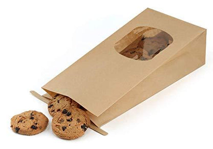 BagDream Bakery Bags with Window Kraft Paper Bags 50Pcs 4.5x2.36x9.6 Inches Tin Tie Tab Lock Bags Brown Window Bags Cookie Bags, Coffee Bags - CookCave