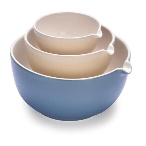 2LB Depot Prep Mixing Bowls Set of 3 - Ceramic Kitchen Bowls - Stackable Nesting Bowls Suitable for Serving, Baking, Prepping, and Stirring - Space-Efficient Storage - Allow Up to 2 Liter - CookCave