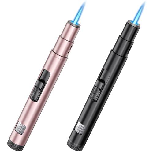 TOPKAY Torch Lighters, Candle Lighter, Butane Lighter, Windproof Adjustable Jet Flame Butane Refillable Torch Flame Lighter for BBQ Grill Campfire Pilot Lights, 2 Pack - Butane Not Included - CookCave