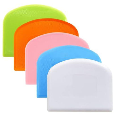 CEWIFO Dough Cutter Bench Scraper for Baking, 5 PCs BPA Free PE Plastic Flexible Bowl Scraper, Food-safe Plastic Dough Scraper for Bread Cake Dough Fondant Icing (White, Green, Orange, Blue, Pink) - CookCave