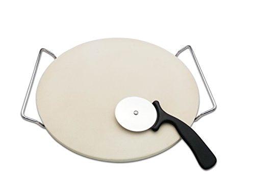 13 Inch Round Pizza Stones for Grill and Oven, Cordierite Baking Stones Set with Serving Rack & Cutter, Durable and Safe Cooking Stone Pan for Bread - CookCave