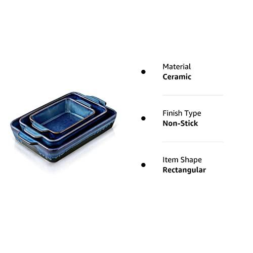 KOOV Bakeware Set, Ceramic Baking Dish Set, Rectangular Casserole Dish Set, lasagna Pan, Baking Pans Set for Cooking, Cake Dinner, Kitchen, 9 x 13 Inches, Reactive Glaze 3-Piece (Nebula Blue) - CookCave