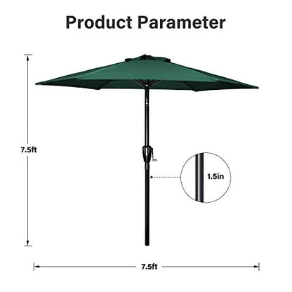 YSSOA 7.5' Patio Outdoor Table Market Yard Umbrella with 6 Sturdy Ribs, 7.5ft, Green - CookCave