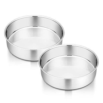 6 Inch Cake Pan Set of 2, P&P CHEF Stainless Steel Round Baking Layer Pans, Non Toxic & Healthy, Leakproof & Easy Clean, Mirror Finish & Easy Releasing, Oven & Dishwasher Safe - CookCave