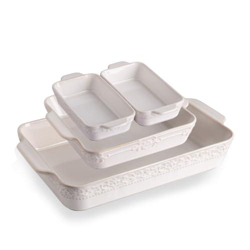 Sweejar Casserole Dishes for Oven, Ceramic Bakeware Set of 4, Rectangular Baking Dish with Handles, Lasagna Pans for Cooking, Gratin, Roasting, Banquet and Daily Use (Kiln-Change White) - CookCave