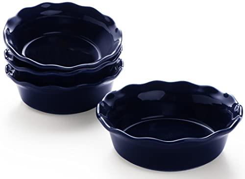 ONEMORE Pie Pans, 6.7 inch Small Chicken Pot Pie Plates 16 oz Deep Dish Pie Pan Ceramic Baking Plates for Dessert Oven Safe Round Baking Dish Pans Set of 4 - Blue - CookCave