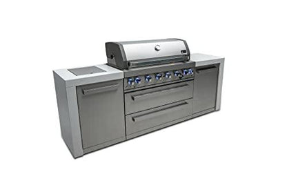 Mont Alpi MAi805-D 44-Inch 6-Burner 115000 BTU Stainless Steel Outdoor Kitchen Bar Island Barbecue Gas Grill w/Ceramic Infrared Rear & Side Burner + Granite Countertops + Storage Cabinets & Wheels - CookCave