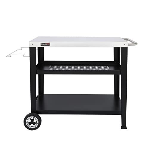 Royal Gourmet PC3404S Rolling Dining Table with Trash Bag Holder, Outdoor Garden Patio BBQ Kitchen Food Prep Cart, 30" L x 19" W Stainless Steel Tabletop, Silver & Black - CookCave