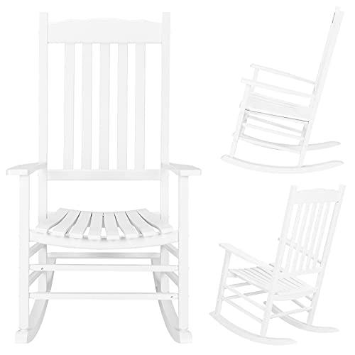 Outvita Outdoor Rocking Chair, Solid Wood High Back Rocker, All Weather Lounge Chair for Porch Patio Fire Pit Garden Backyard Deck Indoor, Wave Shape, White - CookCave