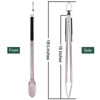 Grill Tongs 16" Long BBQ Tongs for Grilling, Premium Stainless Steel Locking Metal Tongs with Silicone Handle for Outdoor Grill, BBQ/Barbecue, Cooking - CookCave