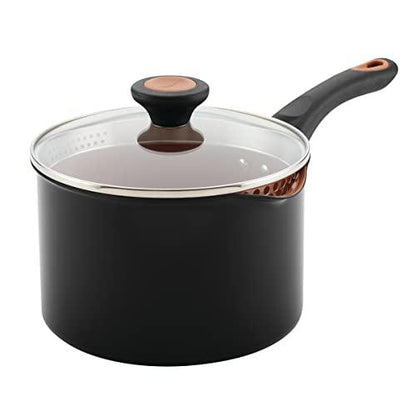 Farberware Glide Nonstick Sauce Pan/Saucepan with Straining and Lid, 3 Quart, (Black) - CookCave