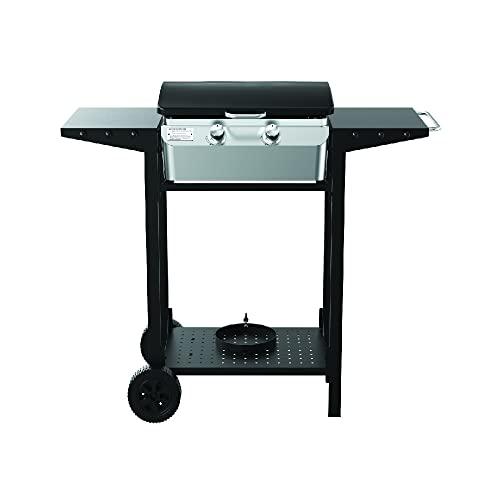 Nexgrill Outdoor Cooking 2 Burner Propane Griddle Grill, 21.65" x 15" 323sq.in Portable Gas Griddle grill, Flat Top for Camping, Patio, Cart with Wheel, Side Shelves with Hooks, Black and Silver - CookCave