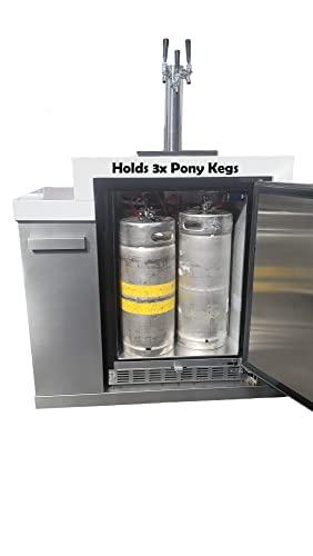 Mont Alpi MA-KEG Stainless Steel Outdoor Rated 3 Beer Tap Kegerator Keg Center Refrigerator Module w/Digital Display + White Granite Countertop - Holds 3 Pony Kegs - Fits Mont Alpi Island Grills - CookCave