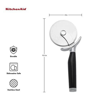 KitchenAid Classic Pizza Wheel with Sharp Blade For Cutting Through Crusts, Pies and More, Built In Finger Guard for Safety and Comfort Grip to Protect Fingers, Dishwasher Safe, 9-Inch, Black - CookCave