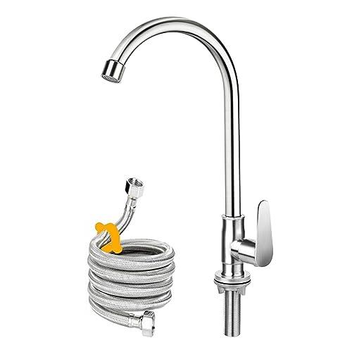 Brushed Nickel Cold Water Faucet Only,SUS304 Stainless Steel Cold Water Kitchen Faucet Single Handle Single Hole Cold Water Faucet for Kitchen,Outdoor, Garden and Bar with Hose and Longer Thread Pipe - CookCave