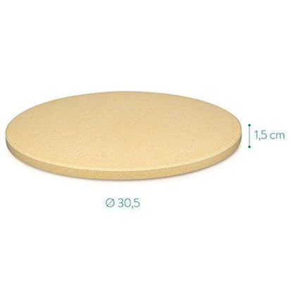 Navaris XL Pizza Stone for Baking - Cordierite Pizza Stone Plate for BBQ Grill Oven - Cook Serve Pizza, Bread - Incl. Recipe Book - Round, 12" x 0.6" - CookCave