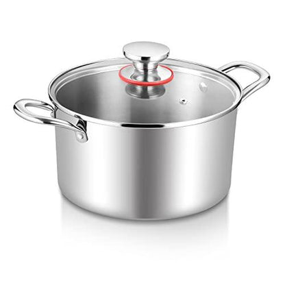 TeamFar 5 Quart Stock Pot, Stainless Steel Tri-Ply Cooking Pasta Soup Pot with See-Through Lid for Induction/Electric/Gas/Ceramic, Healthy & Heavy Duty, Ergonomic Handle & Dishwasher Safe - CookCave