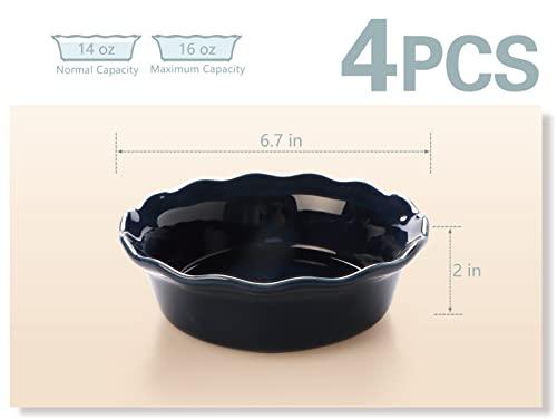 ONEMORE Pie Pans, 6.7 inch Small Chicken Pot Pie Plates 16 oz Deep Dish Pie Pan Ceramic Baking Plates for Dessert Oven Safe Round Baking Dish Pans Set of 4 - Blue - CookCave