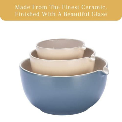 2LB Depot Prep Mixing Bowls Set of 3 - Ceramic Kitchen Bowls - Stackable Nesting Bowls Suitable for Serving, Baking, Prepping, and Stirring - Space-Efficient Storage - Allow Up to 2 Liter - CookCave