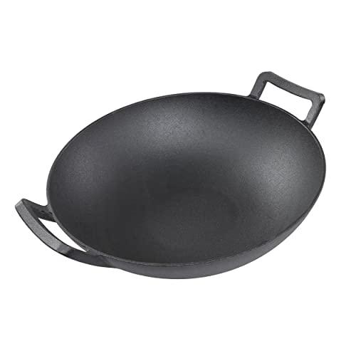 Cast Iron Wok with Handle - Seasoned 14 Inch Flat Bottom Wok for Deep Frying Pan with Flat Base for Stir-Fry, Grilling, Frying, Steaming - For Authentic Asian, Chinese Food - CookCave